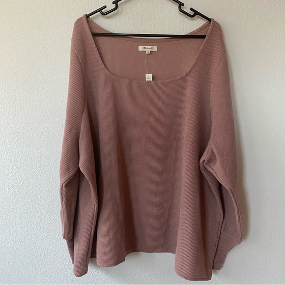 Madewell | Women's Plus Size Pink Jacquard Square-Neck Slouchy Sweater Top 3X - Picture 2 of 8